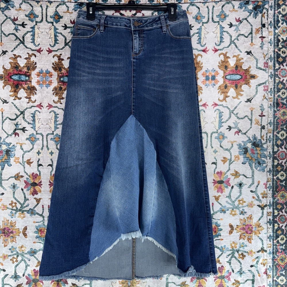 New York & Company Soho Jeans Blue Denim Maxi Skirt Frayed‎ Hem Womens Size 4